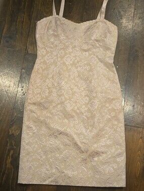 Oleg Cassini Brocade Sheath Dress Size 6 Ivory Floral Jacquard Cocktail Midi
